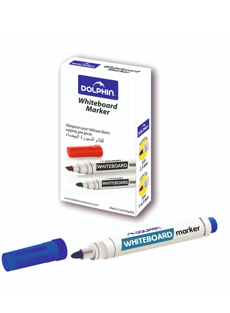 Dolphin Premium Whiteboard Marker Blue Ink 2.5 mm Round Tip, Pack of 10 - Image 1