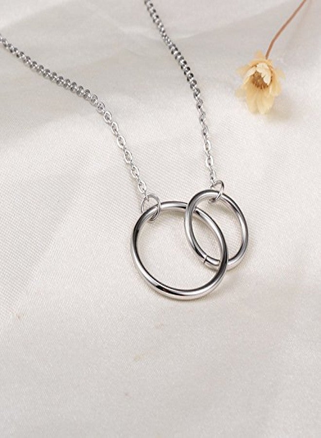 Jude Jewelers Stainless Steel Friendship Eternity Necklace Double Circle Interlocking Infinity (Silver) - Image 2