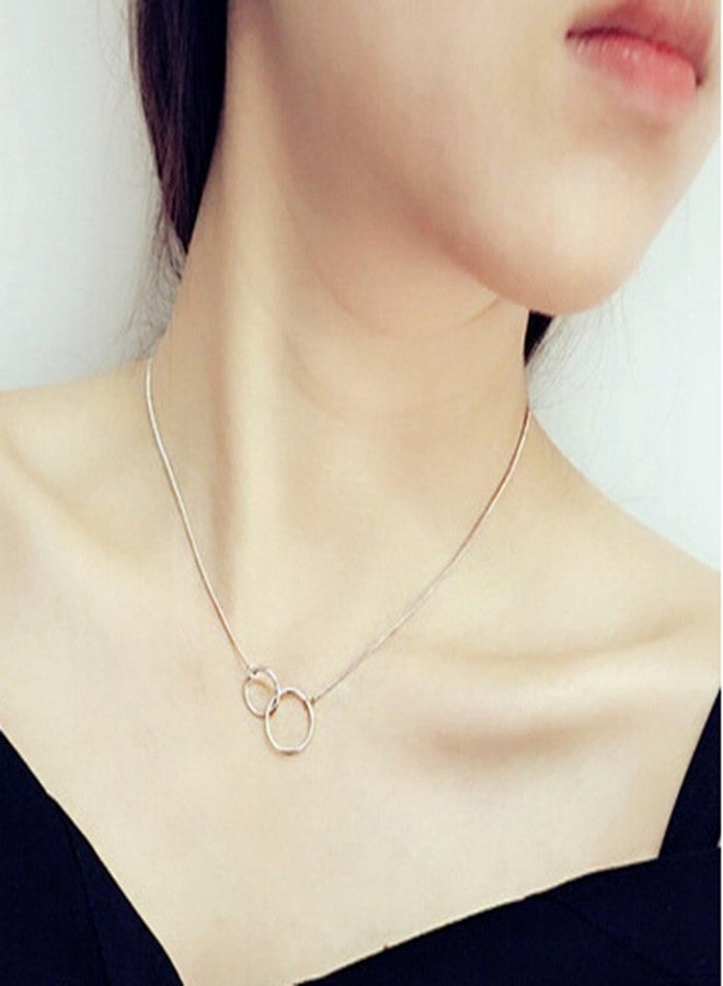 Jude Jewelers Stainless Steel Friendship Eternity Necklace Double Circle Interlocking Infinity (Silver) - Image 3