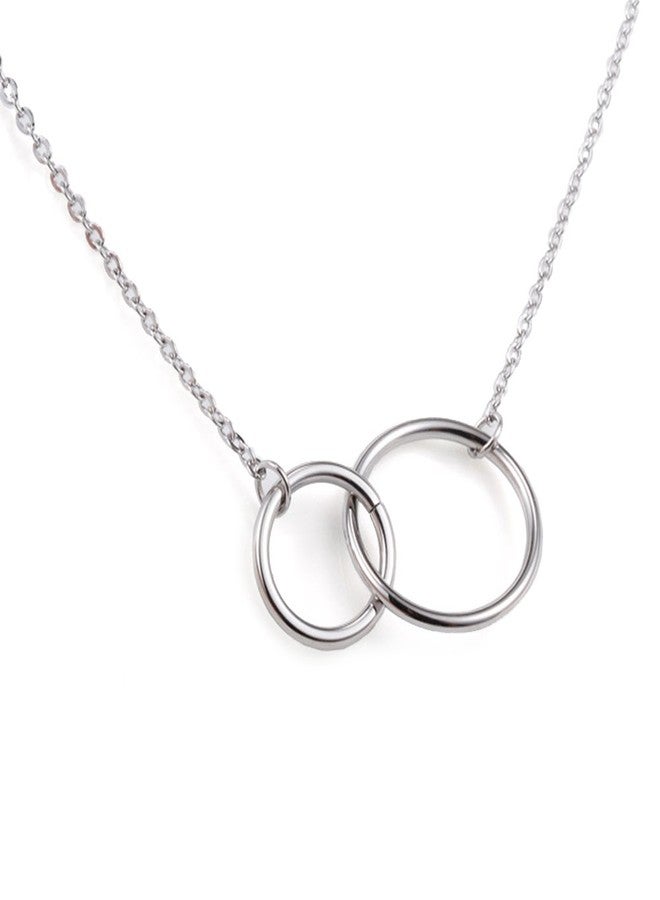 Jude Jewelers Stainless Steel Friendship Eternity Necklace Double Circle Interlocking Infinity (Silver) - Image 1
