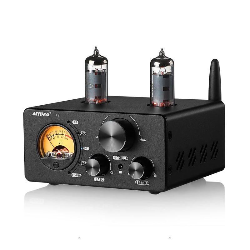 AIYIMA مضخم الصوت AIYIMA T9 بقوة 200 واط بتقنية بلوتوث HiFi رقمي من الفئة D مع مضخم أنابيب فراغ DAC 2.0/2.1 قناة مع مقياس VU وخصائص الجهير والتريبل ومدخلات بلوتوث وكوكسيل وبصري وPC-USB - Image 1