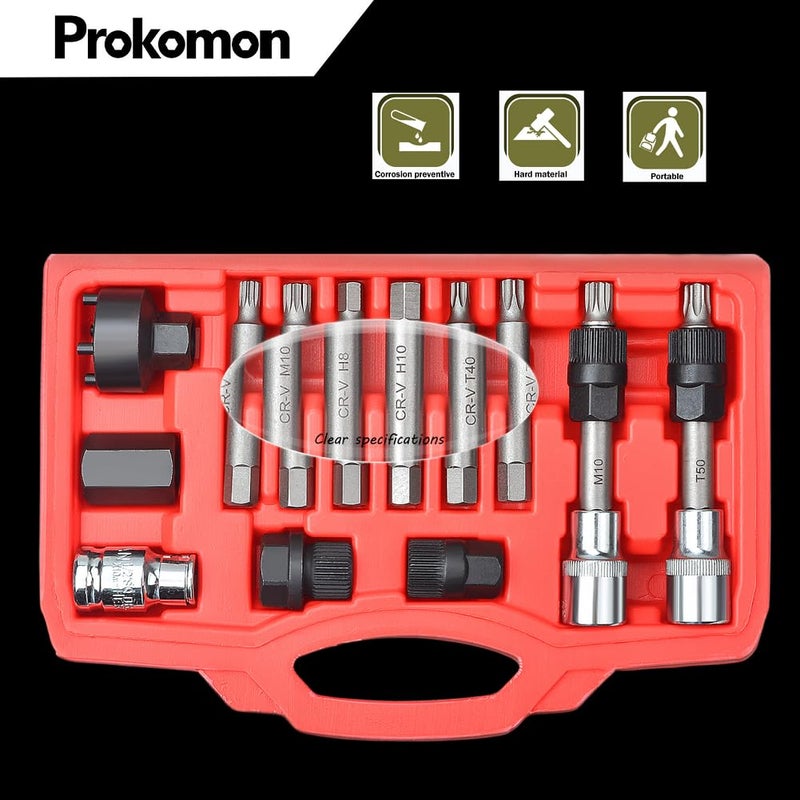 Prokomon Prokomon 13 Pcs Alternator Pulley Tool Kit, Alternator Pulley Removal Tool, Insert Bit Socket Set Tool Kit – Car Pulley Removal Decoupling Puller  - Image 2