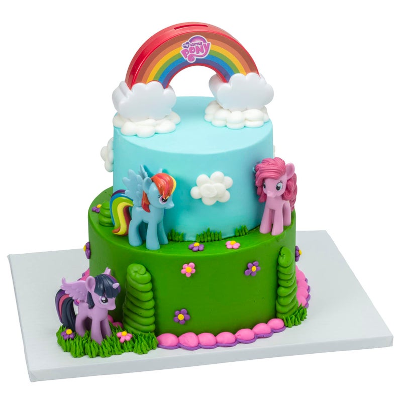 DecoSet My Little Pony Over The Rainbow Signature Cake Topper  4 Piece Decoration  Rainbow Dash  Pinkie Pie  and Twilight Sparkle  A Rainbow Coin Bank  Collectable Figurines For Birthday