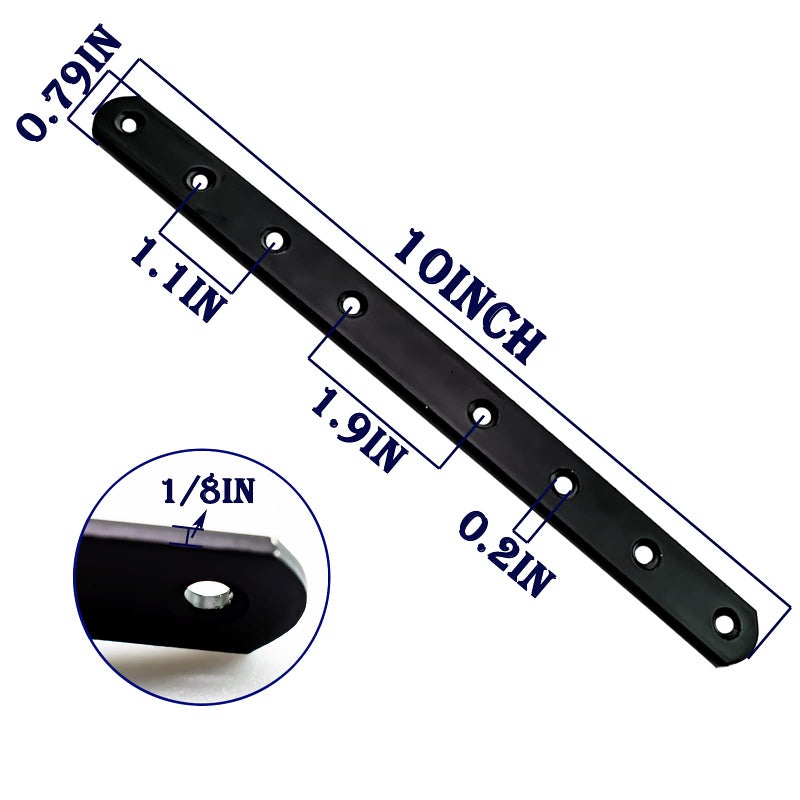 REDOVANT 12Pack Straight Brackets Black 10Inch 250Mm Mending Plate Metal Brackets For Brace Heavy Duty Joining Plates For Wood Fence Bookcase Cabinet Straight Brace Repairing Mending Plates - Image 2