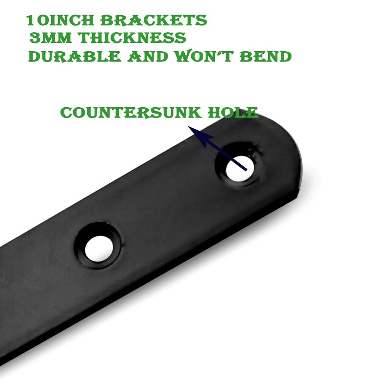 REDOVANT 12Pack Straight Brackets Black 10Inch 250Mm Mending Plate Metal Brackets For Brace Heavy Duty Joining Plates For Wood Fence Bookcase Cabinet Straight Brace Repairing Mending Plates - Image 3
