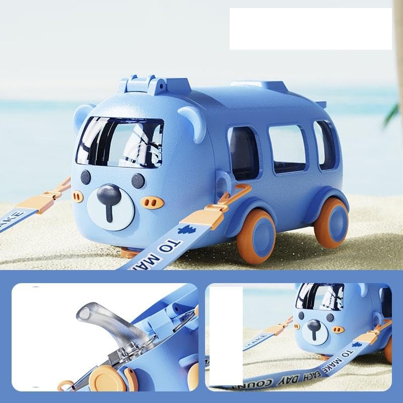 BLISS START Car Bus Straw Water Cup 500ml Portable Detachable Bus Water Bottle with Shoulder Strap Leak-Proof Kids Drink Cup Cartoon Water Jug Toy Locking Flip Lid Water Kettle(Multicolor, Pack of 1) - Image 3