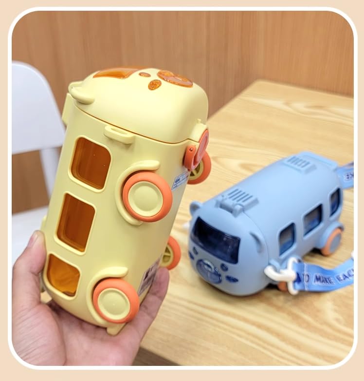BLISS START Car Bus Straw Water Cup 500ml Portable Detachable Bus Water Bottle with Shoulder Strap Leak-Proof Kids Drink Cup Cartoon Water Jug Toy Locking Flip Lid Water Kettle(Multicolor, Pack of 1) - Image 5