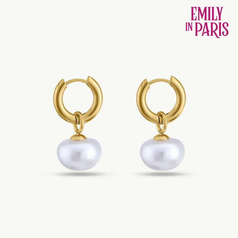 بالموناس 18K Gold Tone Plated Drop Pearl Hoop Earrings For Women - Waterproof & Anti-Tarnish