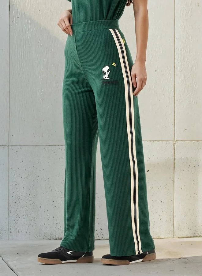 SP Characters Wide Leg Polyester Blend Pants with Peanut Applique Detail