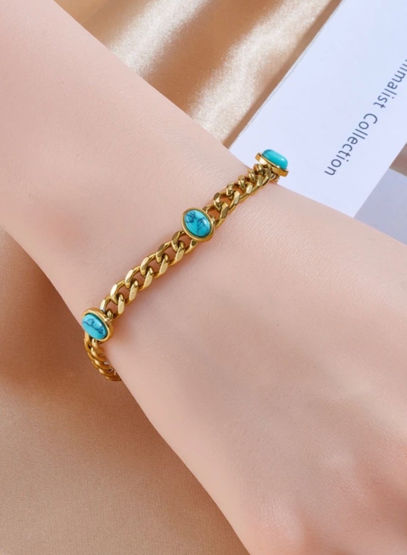 NEW STYLE Elegant Gold Plated Stainless Steel Bracelet For Women Inlaid With Turquoise Stone - Image 1