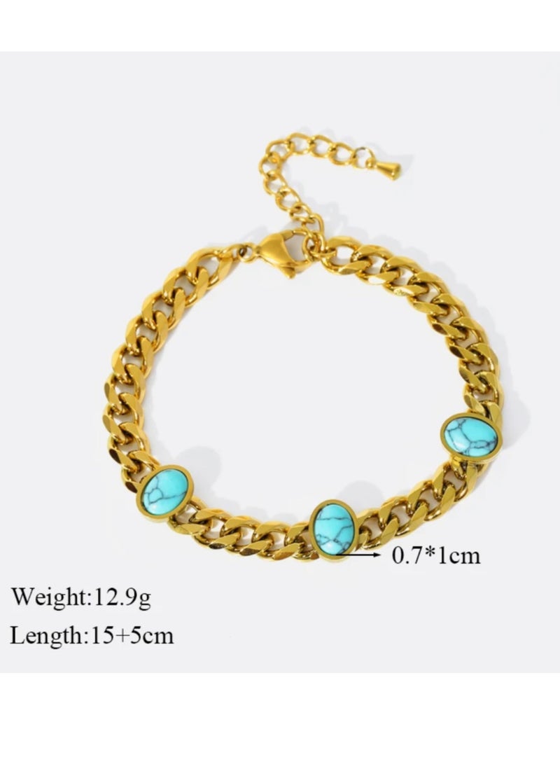 NEW STYLE Elegant Gold Plated Stainless Steel Bracelet For Women Inlaid With Turquoise Stone - Image 5