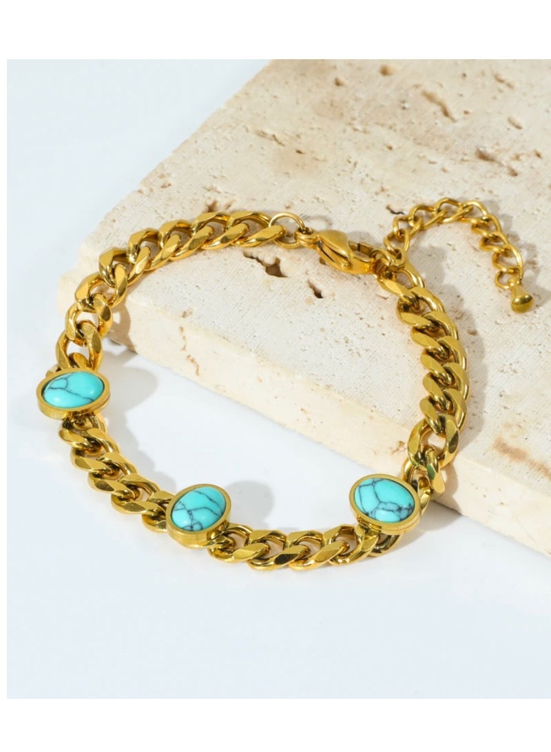 NEW STYLE Elegant Gold Plated Stainless Steel Bracelet For Women Inlaid With Turquoise Stone - Image 2