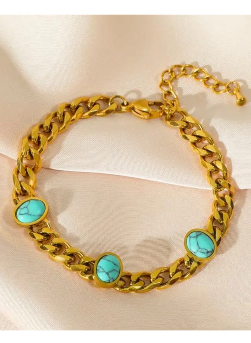 NEW STYLE Elegant Gold Plated Stainless Steel Bracelet For Women Inlaid With Turquoise Stone - Image 4