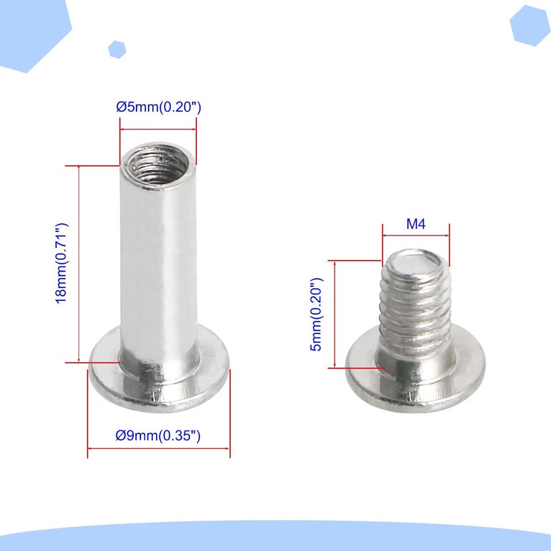Aopin Scrapbook Photo Albums Screw Post Fit for 0.2inch(5mm) Hole Dia, Female M4x18mm Butt Screw for Binding Leather Saddles Purses Belt Repair, Carbon Steel Nickel Plating, Silver, 25 Sets - Image 2