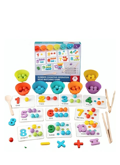 Educational Number and Bead Matching Game for Kids - Activity Set for Developing Fine Motor Skills, Color and Number Recognition - Montessori Math Game