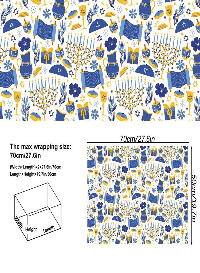 Vnaaem Hanukkah Wrapping Paper Blue Menorahs Floral Candles Design Gift Wrap Folded Flat for Chanukkah Holiday Party Celebration - 20 X 28Inches Per Sheet(8 Pack) - Image 5