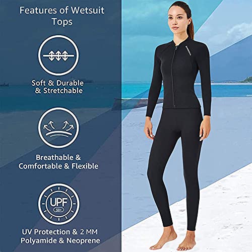 Skyone Wetsuit Top Women Men 2MM Neoprene Wetsuit Jacket Long Sleeve Diving Surfing Top, 3MM 1.5MM Wetsuits Shirt Vest Scuba Swimming Snorkeling Suit Swimsuit Warm for Water Sports (2mm Women, XXL) - Image 5