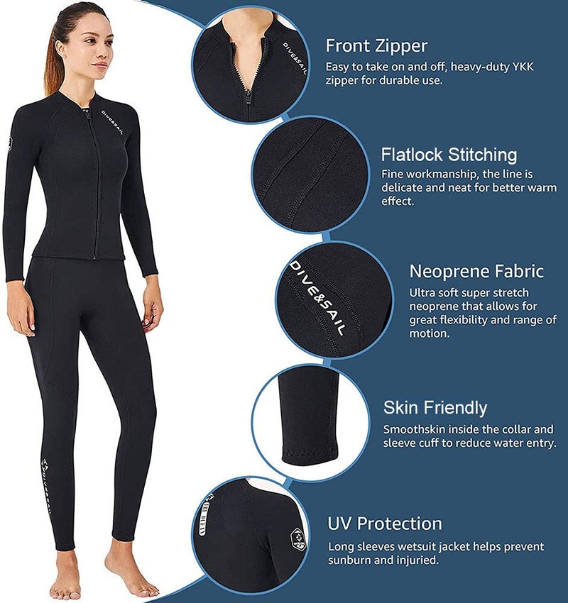Skyone Wetsuit Top Women Men 2MM Neoprene Wetsuit Jacket Long Sleeve Diving Surfing Top, 3MM 1.5MM Wetsuits Shirt Vest Scuba Swimming Snorkeling Suit Swimsuit Warm for Water Sports (2mm Women, XXL) - Image 4