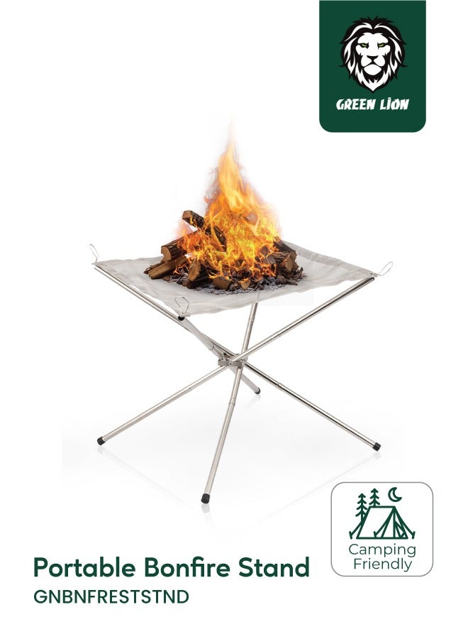 GREEN LION Portable Bonfire Stand / Stainless Steel Fire Pit Holder / Lightweight Campfire Stand / Foldable / Easy to Use Fire Pit Stand for Outdoor Adventures - Silver - Image 1