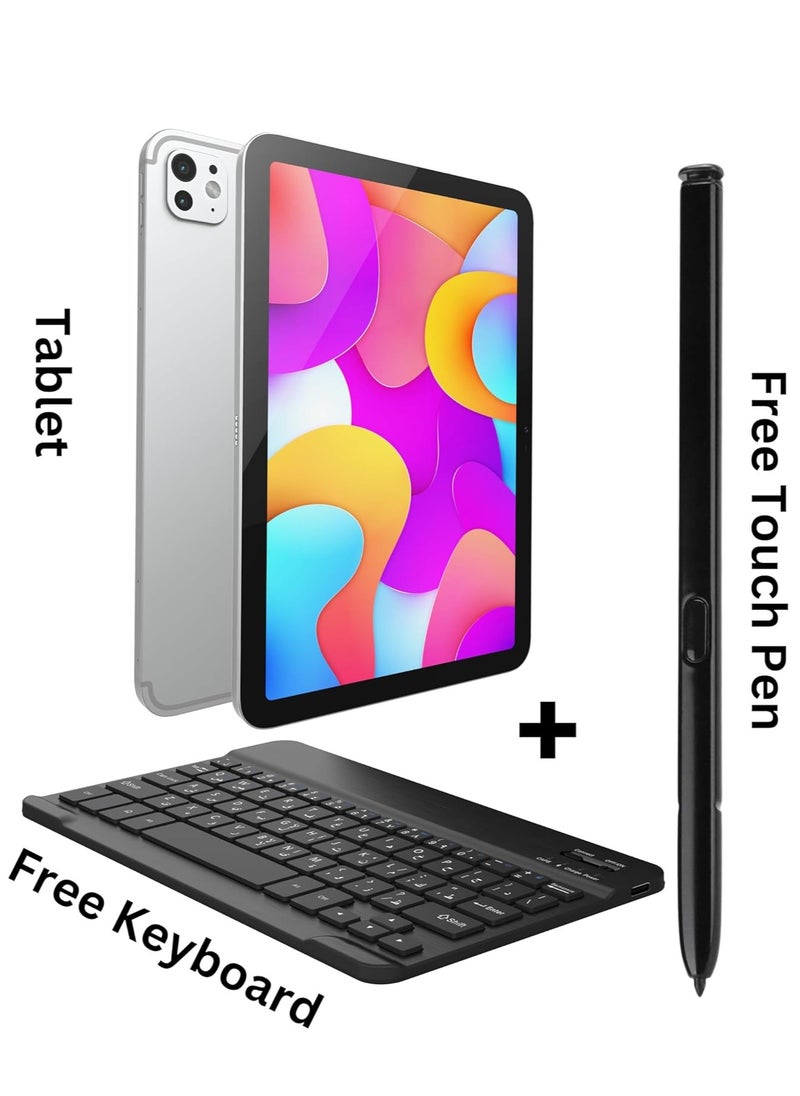 Oteeto - OTEETO TAB 15 Tablet/10.1 Inch/4G SIM/iOS Style Operating System/5G Dual SIM/Octa Core Processor/Included Flip Cover&Keyboard/8GB RAM + 512 GB ROM/Android 13/6000 mAh/8MP Front+13 MP Rear (Silver) - Image 1