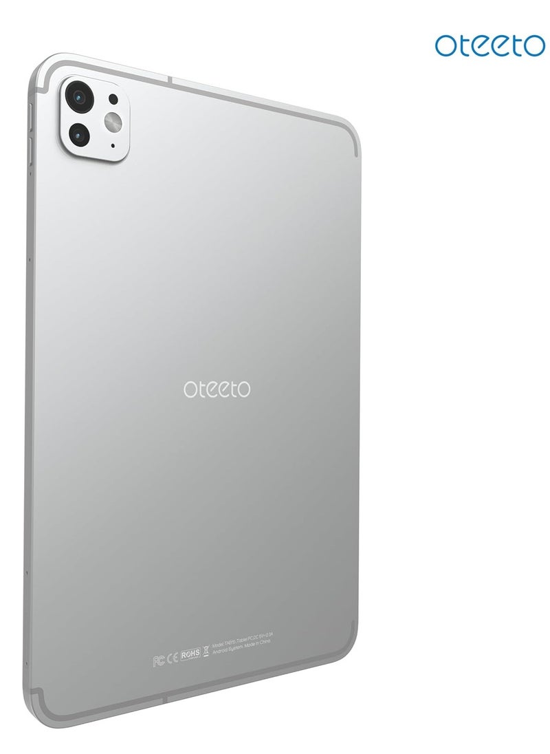 Oteeto - OTEETO TAB 15 Tablet/10.1 Inch/4G SIM/iOS Style Operating System/5G Dual SIM/Octa Core Processor/Included Flip Cover&Keyboard/8GB RAM + 512 GB ROM/Android 13/6000 mAh/8MP Front+13 MP Rear (Silver) - Image 1