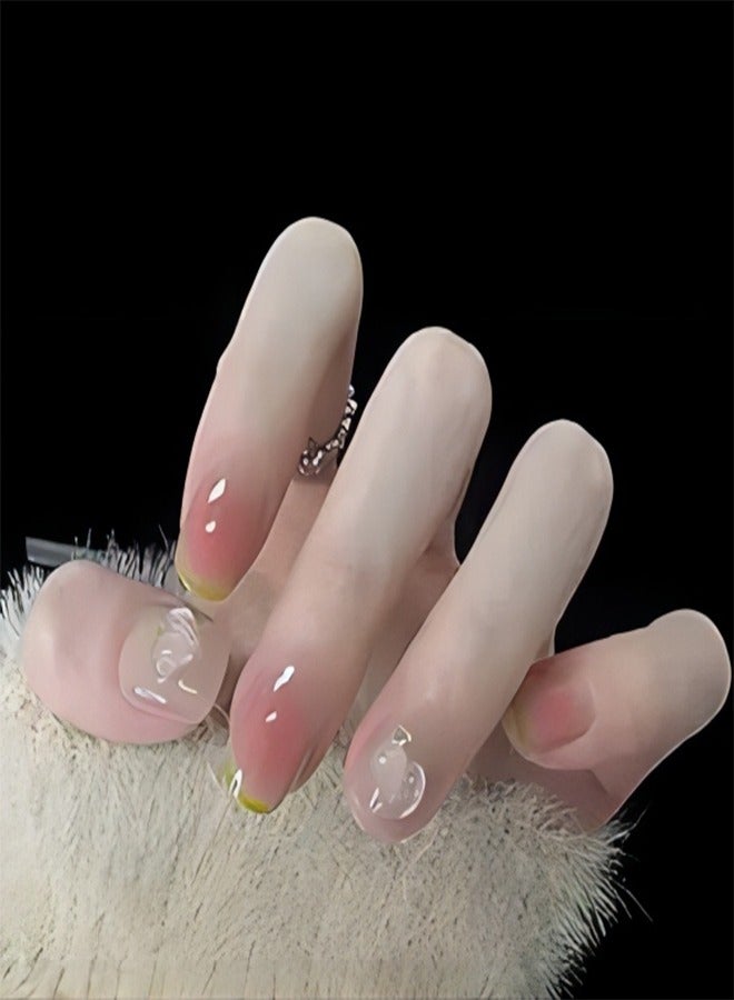 Nails Pink Fake Nails French Tip Nails Square Full Cover Nails Women 24 Pieces - Image 1
