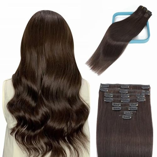 LORIEN Clip in Hair Extensions Real Human Hair, 20 Inch 105g, 2 Darkest Brown, Clip in 100% Brazilian Remy Human Hair Extensions 8pcs Per Set with 18 Clips Double Weft - Image 2
