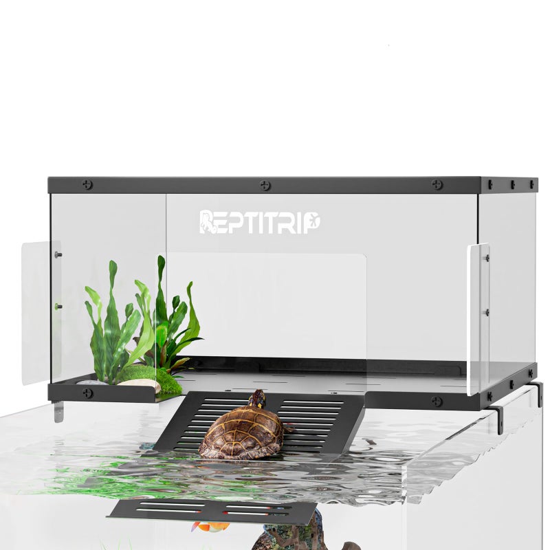 REPTITRIP Turtle Basking Platform & Dock - Stainless Steel Turtle Ramp, Non-Slip Surface - Fits 18-20 Inchs Wide Aquariums - Image 1