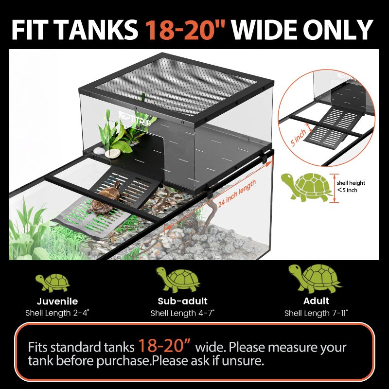 REPTITRIP Turtle Basking Platform & Dock - Stainless Steel Turtle Ramp, Non-Slip Surface - Fits 18-20 Inchs Wide Aquariums - Image 2