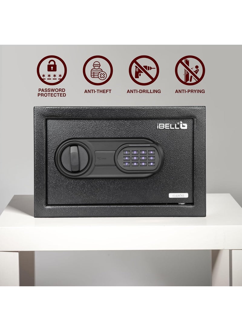 iBELL SL20S Digital Electronic Safe Locker for Personal and Office Use 20L Black Locker with Blue LED Light and Emergency Key Access 12 Months Warranty