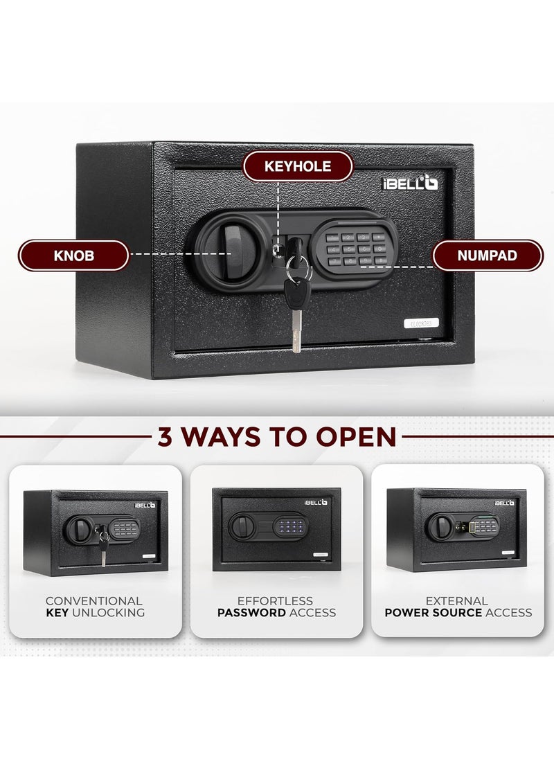 iBELL SL20S Digital Electronic Safe Locker for Personal and Office Use 20L Black Locker with Blue LED Light and Emergency Key Access 12 Months Warranty