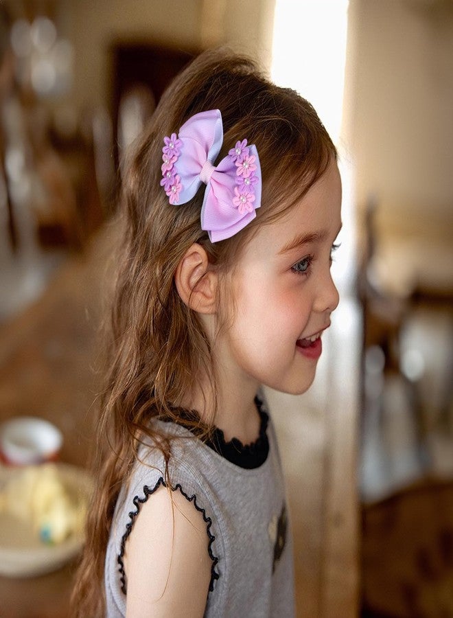Miroksh 4in Pearl Flower Hair Bows Girls Pink Purple Ribbon Hair Bow Alligator Clips Floral Hair Pins Birthday Wedding Party Dress Summer Outfit Decor Accessories for Toddler Teens Kids - Image 3
