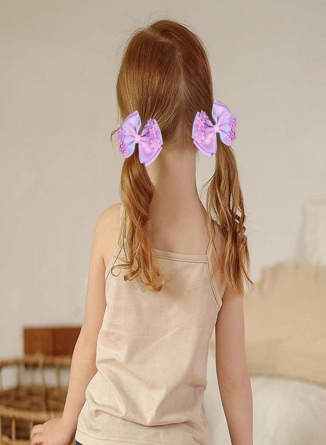 Miroksh 4in Pearl Flower Hair Bows Girls Pink Purple Ribbon Hair Bow Alligator Clips Floral Hair Pins Birthday Wedding Party Dress Summer Outfit Decor Accessories for Toddler Teens Kids - Image 4