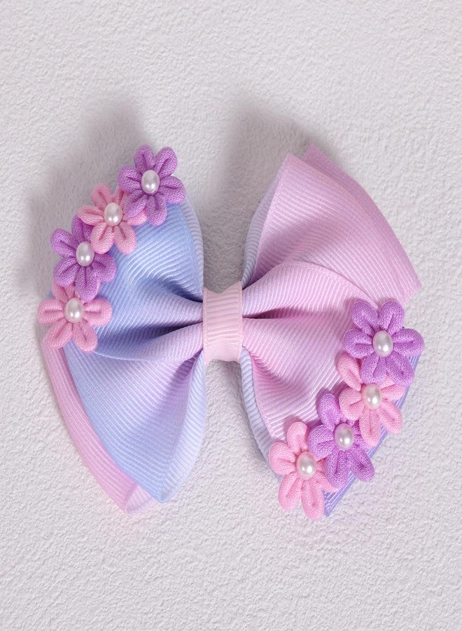 Miroksh 4in Pearl Flower Hair Bows Girls Pink Purple Ribbon Hair Bow Alligator Clips Floral Hair Pins Birthday Wedding Party Dress Summer Outfit Decor Accessories for Toddler Teens Kids - Image 5