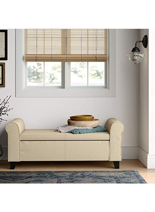 BLACK OAK - BLACK OAK 19" Carlos 2 Seater Sofa Couch Poufffe Storage Ottoman (Standard, Beige) - Image 1