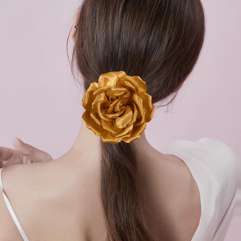 Merdia 4.3 Inches Rose Hair Clips Flower Brooch and Pins | Satin Fabric Large Flower Brooches for Women | Lapel Pins Fabric Flowers Brooch Pin for Wedding | Floral Brooches Cloth Accessories for Dance Party - Image 5