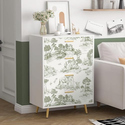 lenify Green Toile Peel and Stick Wallpaper Vintage Contact Paper 16.9inch x 118.1inch French Country Contact Paper Toile Farmhouse Self-Adhesive Removable Wallpaper for Bedroom Decorative Vinyl - Image 3