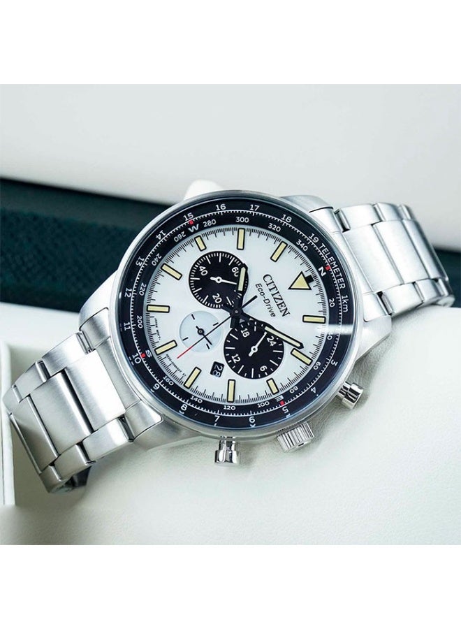 سيتيزن Eco‑Drive Chronograph CA4500‑91A, 44 mm White Dial, Stainless Steel Case & Bracelet, 100 m WR - Image 4