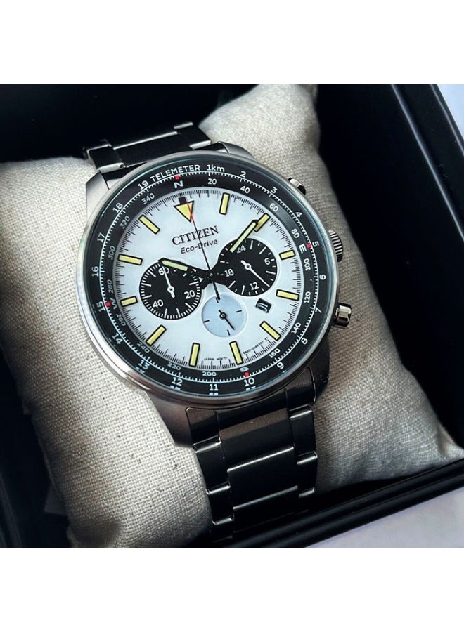 سيتيزن Eco‑Drive Chronograph CA4500‑91A, 44 mm White Dial, Stainless Steel Case & Bracelet, 100 m WR - Image 3