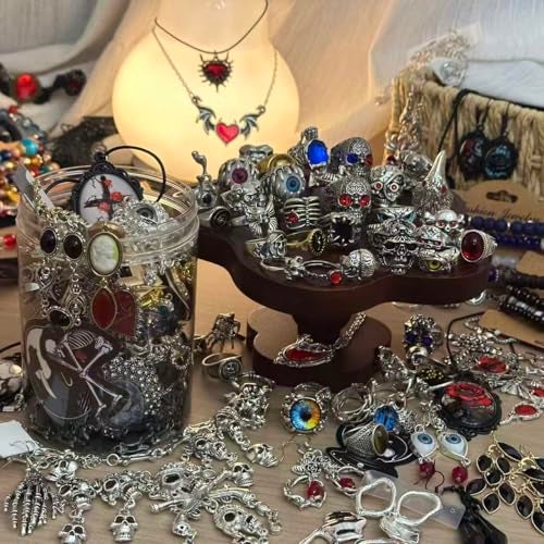 MINGRI Mystery Jewelry JarGothic Jewelry Box for Women Spooky Season Accessories Gift Set30PCS Gothic Witch Punk NecklaceEarrings RingsBraceletsBanglesUnique Birthday Party Favor for Her - Image 3