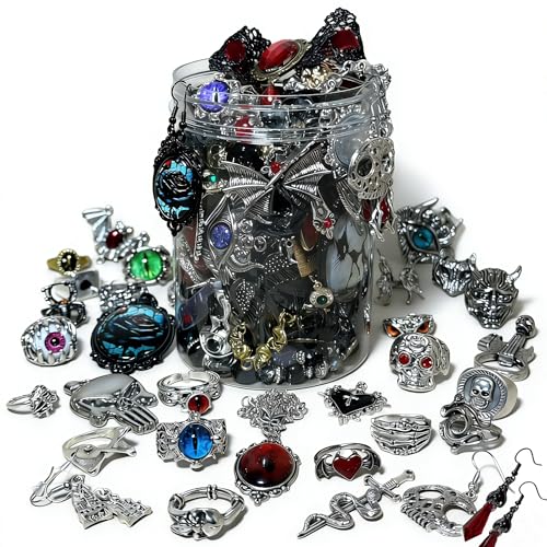 MINGRI Mystery Jewelry JarGothic Jewelry Box for Women Spooky Season Accessories Gift Set30PCS Gothic Witch Punk NecklaceEarrings RingsBraceletsBanglesUnique Birthday Party Favor for Her - Image 1