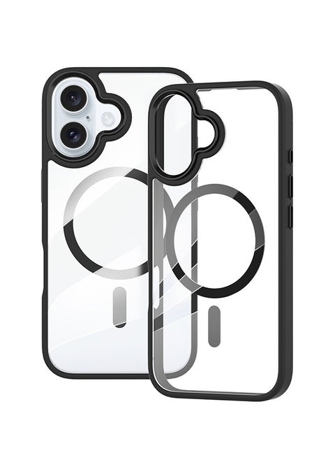 Magnetic Case for iPhone 16 5G 6.1-Inch, Clear Back Protective Protective Slim Phone Cover, Anti-Fingerprints, Anti-Fall Drop Protection, Shockproof Case for iPhone 16 5G (Black)
