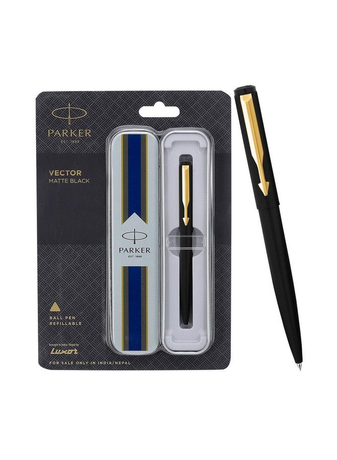 باركر قلم حبر جاف فيكتور أسود غير لامع بحواف ذهبية | لون الحبر - أزرق | هدية للموظفين | قلم رائد للمحترفين - Image 1