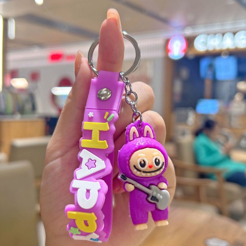 Labubu Cartoon Sheep Silicone Keychain Accessory Purple-guitar labub 