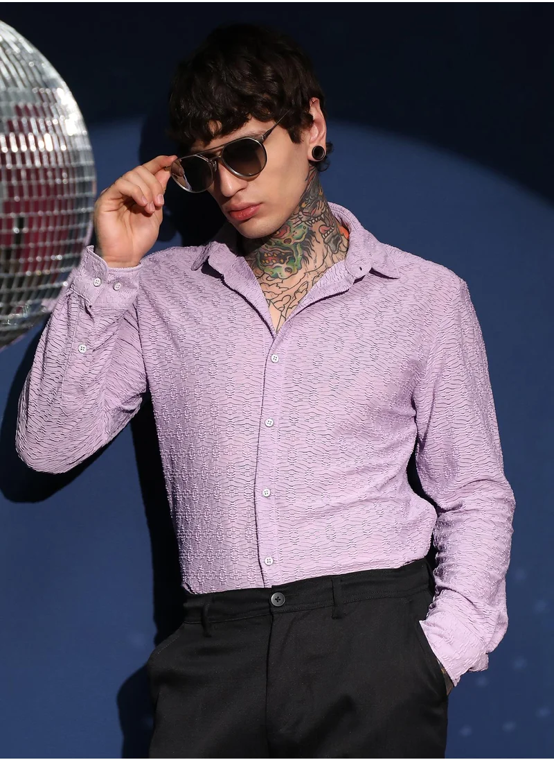 كامبوس سوترا Men's Lavender Dunes-Tactile Shirt For Casual Wear | Spread Collar | Long Cuffed Sleeves | Button Closure | Shirt Crafted With Comfort Fit For Everyday Wear