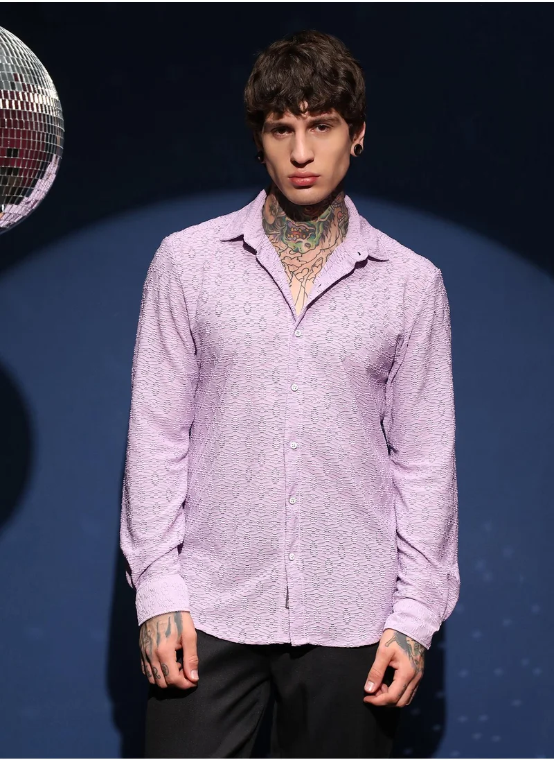 كامبوس سوترا Men's Lavender Dunes-Tactile Shirt For Casual Wear | Spread Collar | Long Cuffed Sleeves | Button Closure | Shirt Crafted With Comfort Fit For Everyday Wear