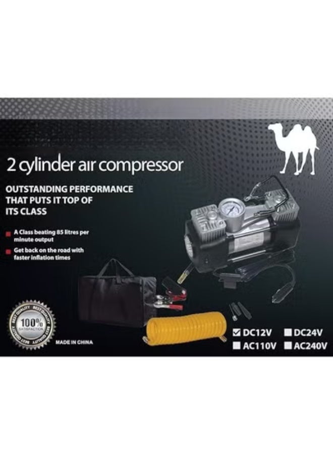 Heavy Duty 2 Cylinder Car Air Compressor 12V Portable Tire Inflator for Vehicle Tires, Fast Inflation Pump for Roadside and Travel Use - Image 1