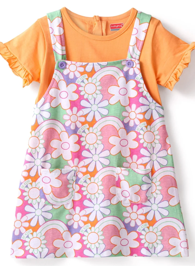 babyhug Babyhug 100% Cotton Knit Floral Print Frock with Short Sleeves Inner Tee - Multicolor