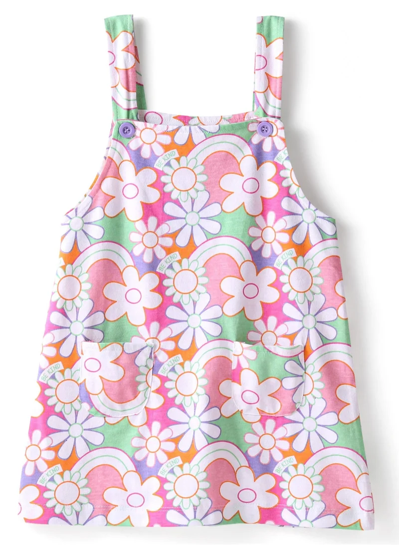 babyhug Babyhug 100% Cotton Knit Floral Print Frock with Short Sleeves Inner Tee - Multicolor