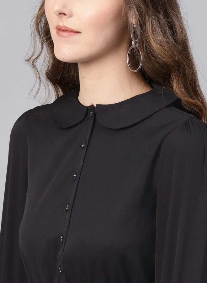 SASSAFRAS Black Accordion Pleats A-Line Dress for Women